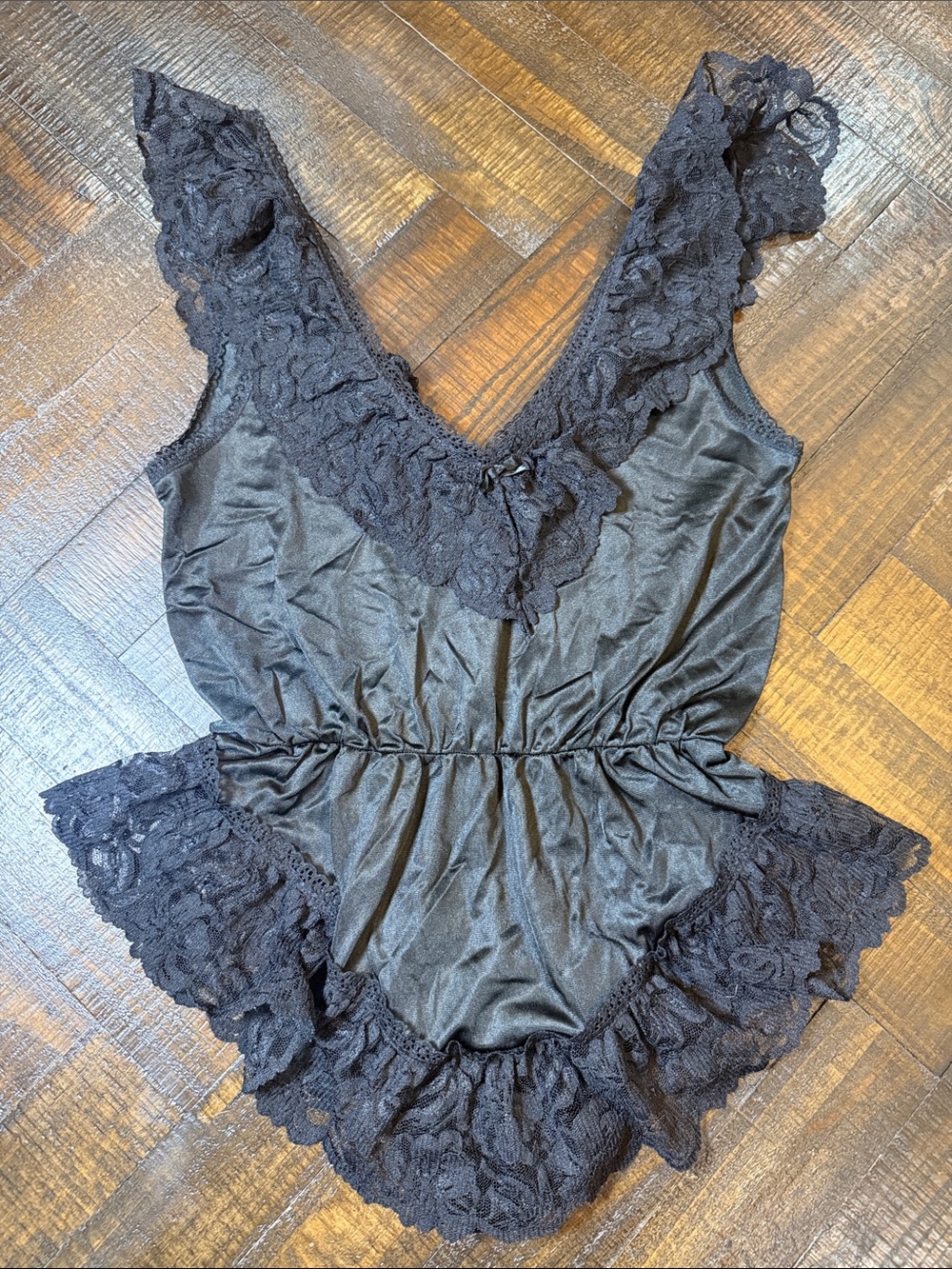 Vintage Alana Gale Black Lace Teddy Romper Lingerie Bodysuit Medium